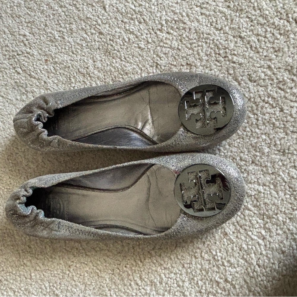 Tory Burch Metallic Silver Flats